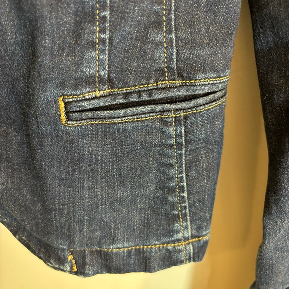 LAUREN RALPH LAUREN Sz 14 Denim Blazer Ruffle Wrist Brown Buttons Mid-Dark Wash - Picture 3 of 9